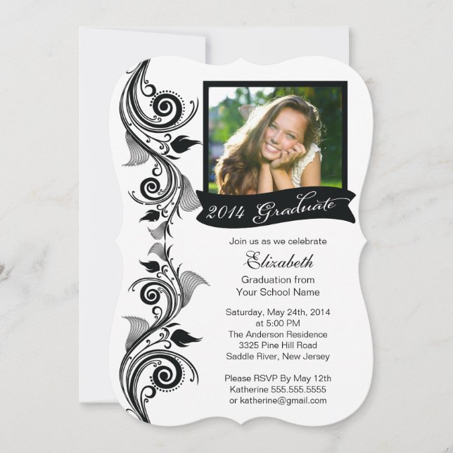 Elegante Black Foto Graduation Party Einladung (Vorderseite)