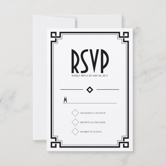 Elegante Black Frame Art Deco Wedding RSVP Karte (Vorderseite)