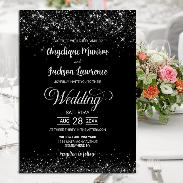 Elegante Black Glitzer Wedding Einladung (Von Creator hochgeladen)
