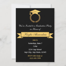 Elegante Black & Gold 2025 Abschluss Einladung