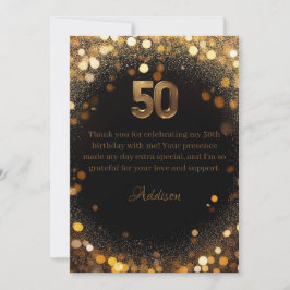 Elegante Black & Gold 50. Geburtstag Dankeschön Ka Dankeskarte