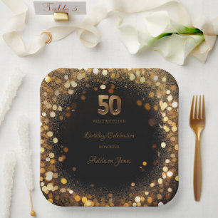 Elegante Black & Gold 50. Geburtstagspapier-Teller Pappteller