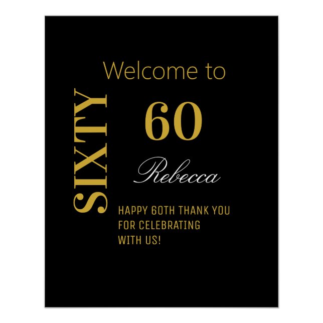 Elegante Black & Gold 60. Geburtstagsparty Poster (Vorderseite)