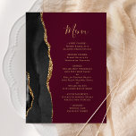 Elegante Black Gold Agate Burgundy Wedding Menükarte<br><div class="desc">Die links Seite dieses eleganten,  modernen Hochzeitsmenüs besticht durch einen schwarzen Aquarellrahmen,  der mit vergoldetem Imitat-Glitzer besticht. Der anpassbare Text kombiniert goldfarbene Handschrift-Skripte und Copperplate-Schriftart auf bordeauxfarbenem Hintergrund. Die Rückseite ist mit einem passenden schwarz-goldenen Age-Design versehen.</div>