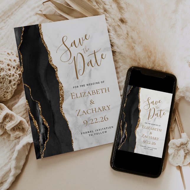 Elegante Black Gold Agate Marmor Save the Date (Von Creator hochgeladen)
