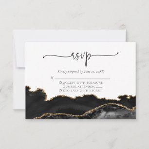 Elegante Black Gold Agate Wedding RSVP Card Karte