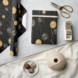 Elegante Black & Gold Ballons Geschenkpapier