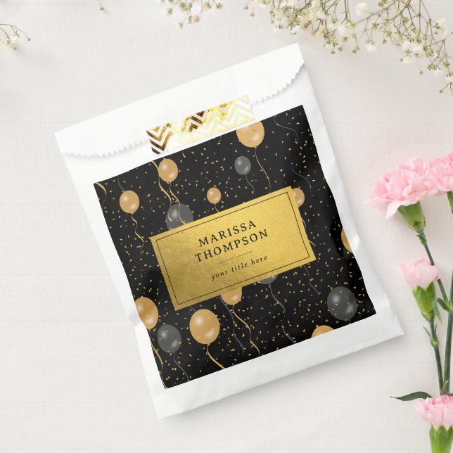 Elegante Black & Gold Ballons Geschenktütchen (Versiegelt)
