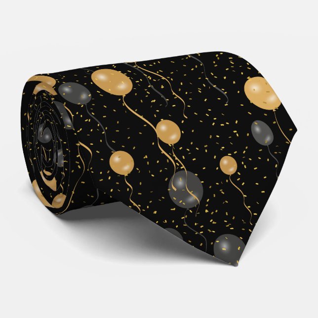 Elegante Black & Gold Ballons Krawatte (Gerollt)