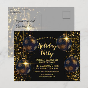 Elegante Black Gold Baubles Einladung Postkarte