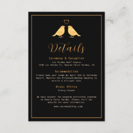 Elegante Black & Gold Birds Hochzeitdetails Begleitkarte