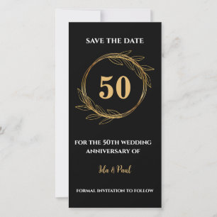 Elegante Black Gold Blätter 50. Hochzeitstag Save The Date