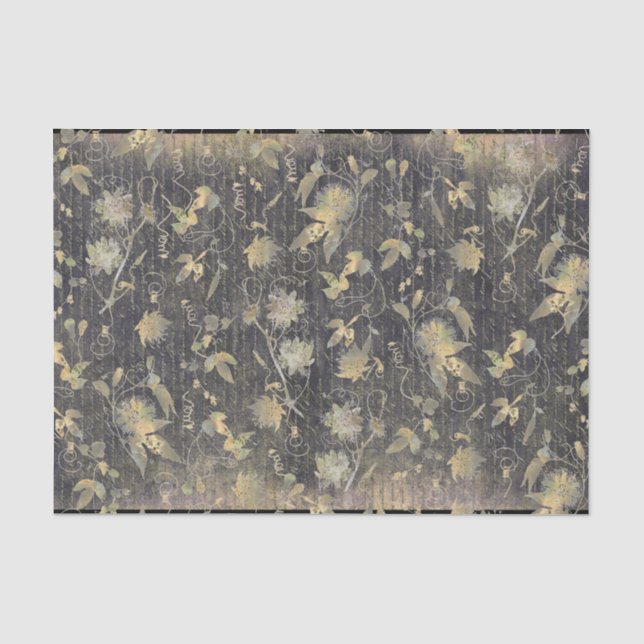 Elegante Black Gold Blume Handschriften Seidenpapier (Vorderseite)
