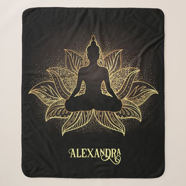 Elegante Black Gold Buddha Lotus Blume Meditation Sherpadecke (Vorderseite)