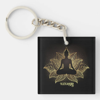 Elegante Black Gold Buddha Meditation Lotus Blume Schlüsselanhänger