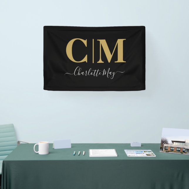 Elegante Black Gold Business Monogram Trade Show Banner (Messe)