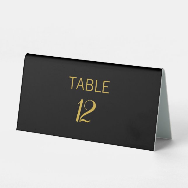 Elegante Black & Gold Calligrafy Tischnummer Tischaufsteller (Vorderseite)