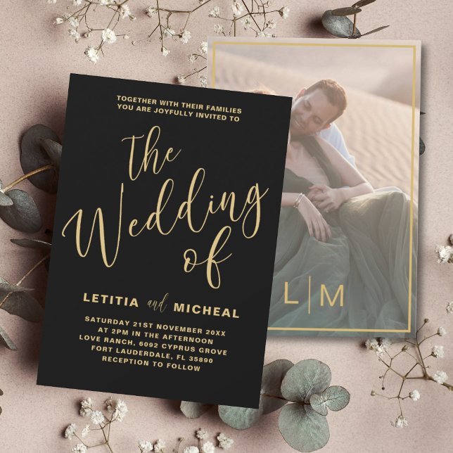 Elegante Black & Gold Calligrafy Wedding Einladung (Von Creator hochgeladen)