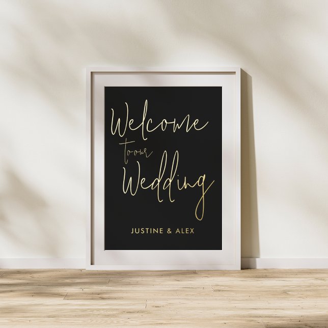 Elegante Black Gold Calligrafy Welcome Wedding Foliendrucke (Von Creator hochgeladen)