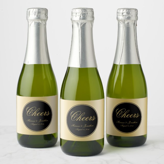 Elegante Black Gold Calligraphy Cheers Wedding (Flaschen)