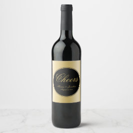 Elegante Black Gold Calligraphy Cheers Wedding Weinetikett