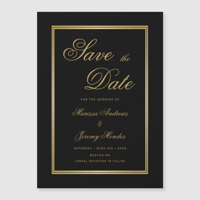 Elegante Black Gold Calligraphy Save the Date Magnetkarte (Vorderseite)