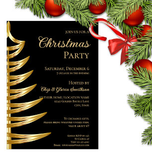Elégante Black & Gold Christmas Party Invitation