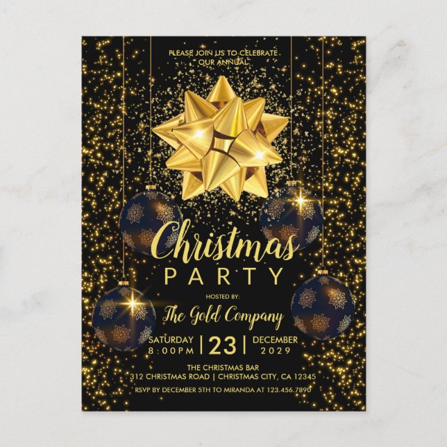 Elégante Black Gold Christmas Party Invitation (Devant)