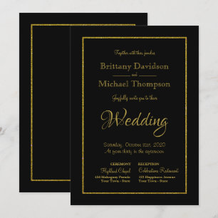 Elegante Black Gold Church Wedding Einladung