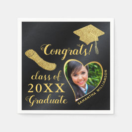 Elegante Black Gold Class 2025 Foto Abschluss Serviette