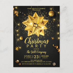 Elegante Black Gold Corporate Weihnachten Einladungspostkarte