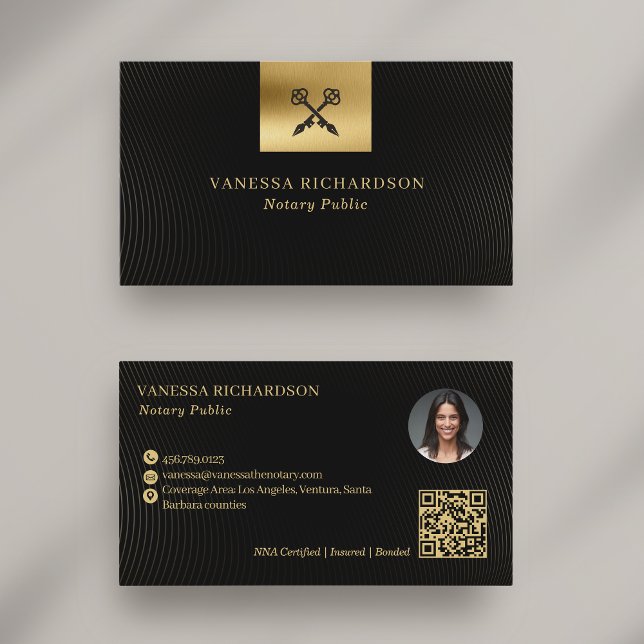 Elegante Black & Gold Cross Pen Notary QR Visitenkarte (Von Creator hochgeladen)