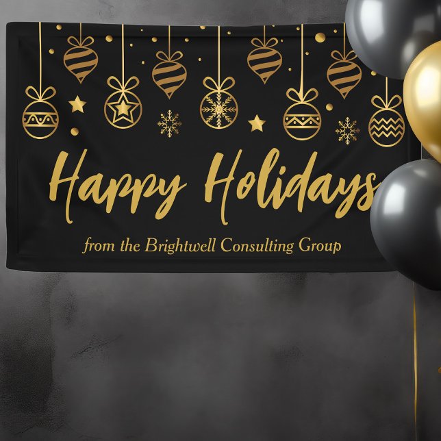 Elegante Black Gold Custom Business Holiday Party Banner (Von Creator hochgeladen)