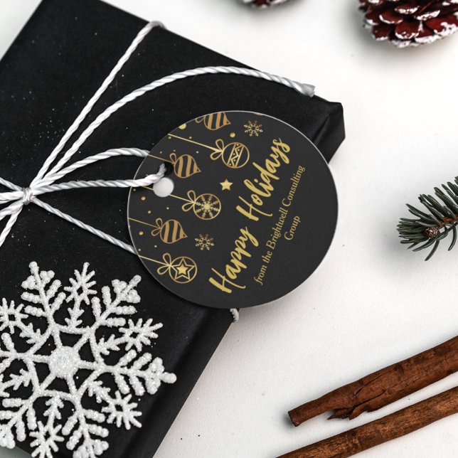 Elegante Black Gold Custom Business Holiday Party Geschenkanhänger (Von Creator hochgeladen)