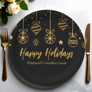 Elegante Black Gold Custom Company Holiday Party Pappteller
