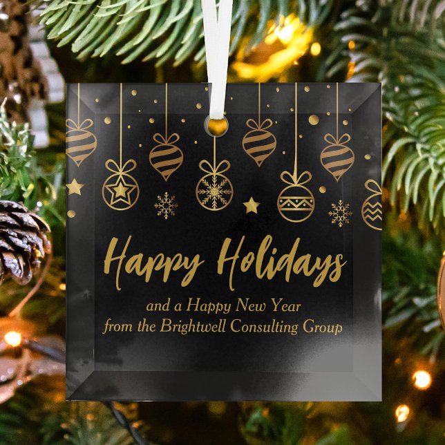Elegante Black Gold Custom Company Weihnachten Ornament Aus Glas (Von Creator hochgeladen)