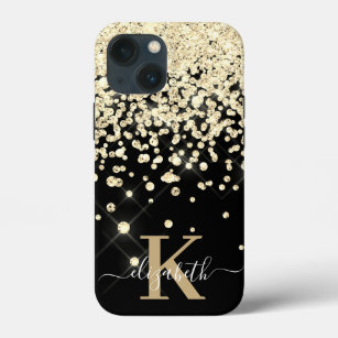 Elegante Black Gold Diamond Confetti Mit Monogramm Case-Mate iPhone Hülle
