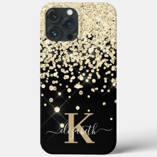 Elegante Black Gold Diamond Confetti Mit Monogramm Case-Mate iPhone Hülle