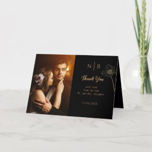 Elegante Black & Gold Floral geklappt Dankeschön K Dankeskarte