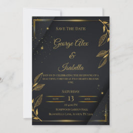 Elegante Black & Gold Floral Save the Date Card