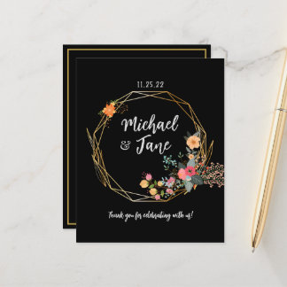 Elegante Black Gold Floral Wedding Dankeschön Kart