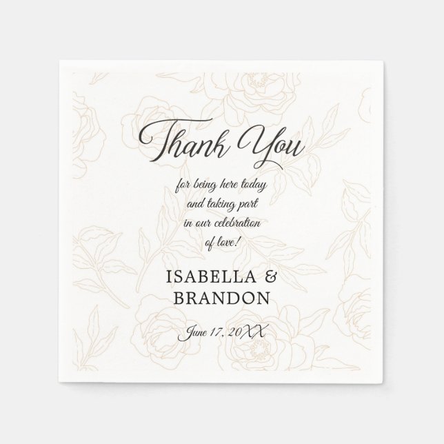 Elegante Black Gold Floral Wedding Party Serviette (Vorderseite)