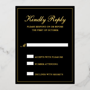 Elégante Black Gold Foil carte de mariage formelle