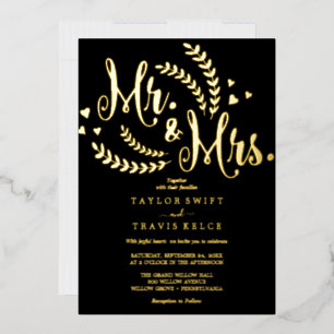 Elegante Black & Gold Foil Mr & Mrs. Wedding Folieneinladung