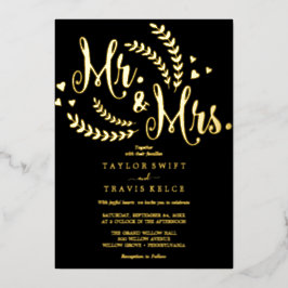 Elegante Black & Gold Foil Mr & Mrs. Wedding Folieneinladung