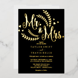 Elegante Black & Gold Foil Mr & Mrs. Wedding Folieneinladung