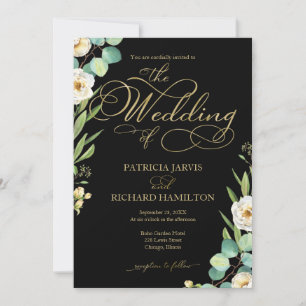 Elegante Black Gold Foil Script Grüne Hochzeit Einladung