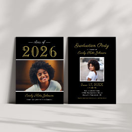 Elegante Black Gold Foto Graduation Party 2025 Einladung