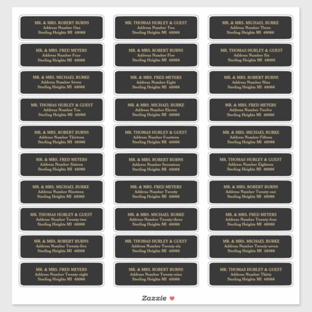 Elegante Black Gold Gast List Mailing Labels (Blatt)