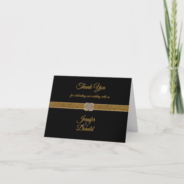 Elegante Black Gold Glitzer Brooch Dankeskarte (Vorderseite)
